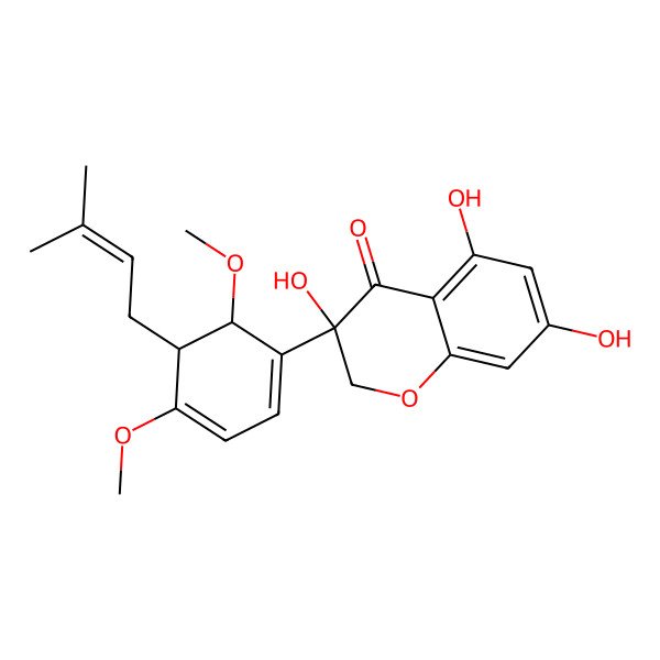 2D Structure of 3-[4,6-dimethoxy-5-(3-methylbut-2-enyl)cyclohexa-1,3-dien-1-yl]-3,5,7-trihydroxy-2H-chromen-4-one