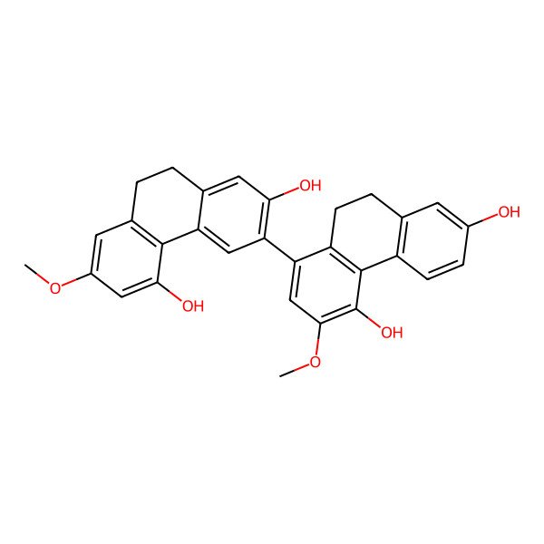 2D Structure of 3-(4,7-Dihydroxy-3-methoxy-9,10-dihydrophenanthren-1-yl)-7-methoxy-9,10-dihydrophenanthrene-2,5-diol 2D Structure of 3-(4,7-Dihydroxy-3-methoxy-9,10-dihydrophenanthren-1-yl)-7-methoxy-9,10-dihydrophenanthrene-2,5-diol