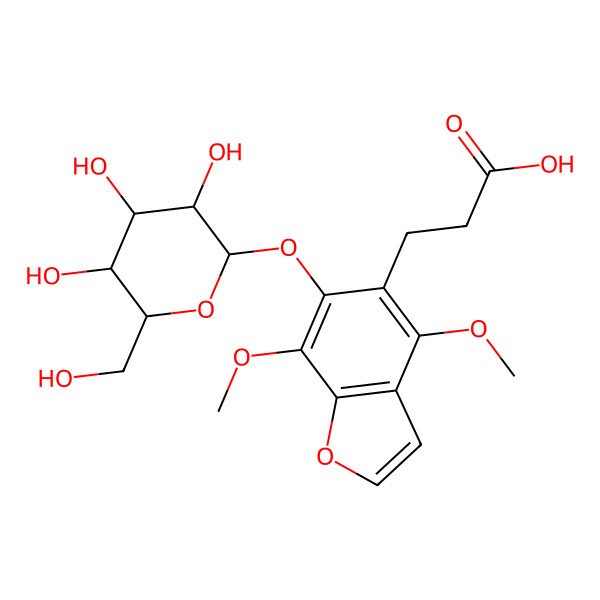2D Structure of 3-[4,7-Dimethoxy-6-[3,4,5-trihydroxy-6-(hydroxymethyl)oxan-2-yl]oxy-1-benzofuran-5-yl]propanoic acid