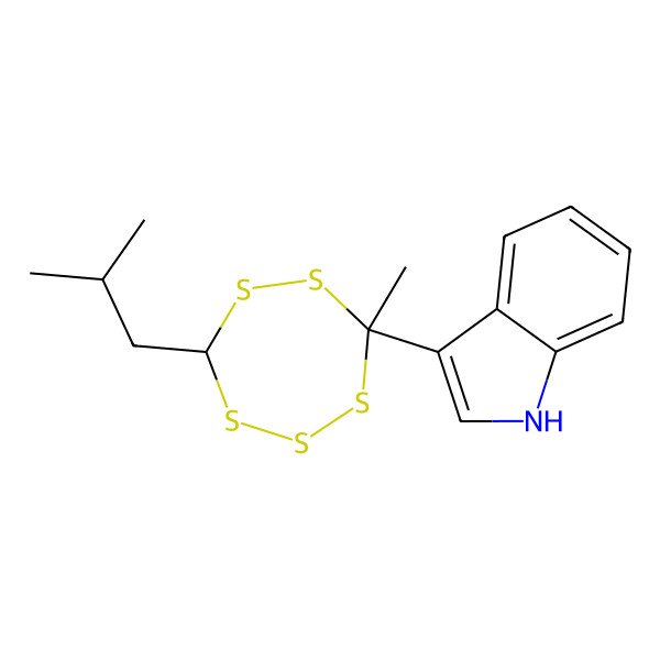 2D Structure of 3-[(4S,7R)-4-methyl-7-(2-methylpropyl)-1,2,3,5,6-pentathiepan-4-yl]-1H-indole