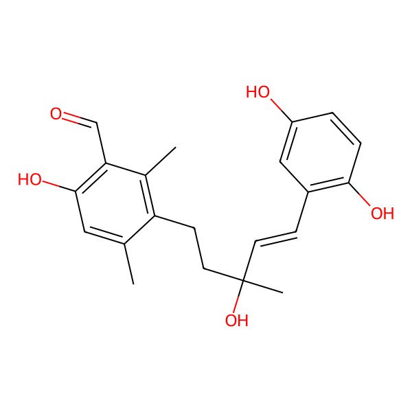 2D Structure of 3-[5-(2,5-Dihydroxyphenyl)-3-hydroxy-3-methylpent-4-enyl]-6-hydroxy-2,4-dimethylbenzaldehyde