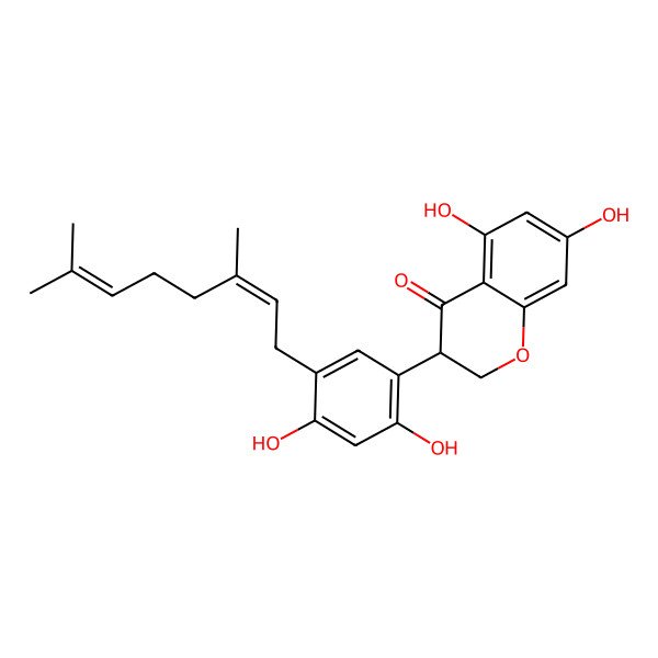 2D Structure of 3-[5-[(2E)-3,7-dimethylocta-2,6-dienyl]-2,4-dihydroxyphenyl]-5,7-dihydroxy-2,3-dihydrochromen-4-one