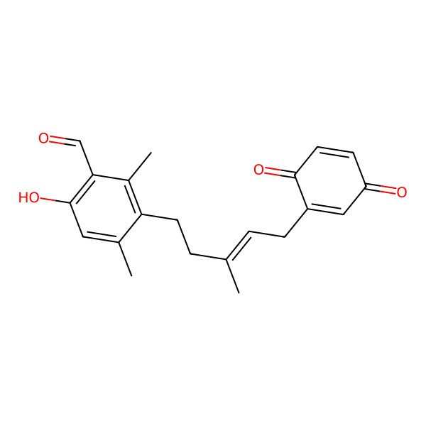 2D Structure of 3-[5-(3,6-Dioxocyclohexa-1,4-dien-1-yl)-3-methylpent-3-enyl]-6-hydroxy-2,4-dimethylbenzaldehyde