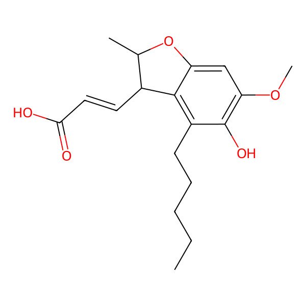 2D Structure of 3-(5-Hydroxy-6-methoxy-2-methyl-4-pentyl-2,3-dihydro-1-benzofuran-3-yl)prop-2-enoic acid