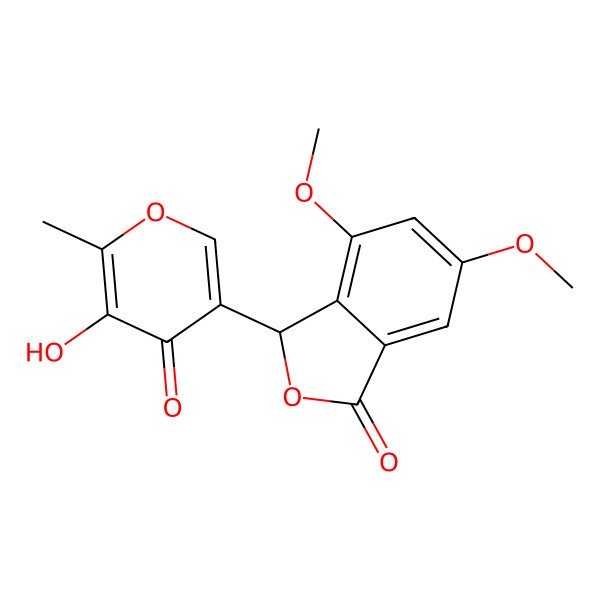 2D Structure of 3-(5-hydroxy-6-methyl-4-oxopyran-3-yl)-4,6-dimethoxy-3H-2-benzofuran-1-one