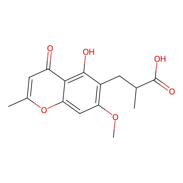 2D Structure of 3-(5-Hydroxy-7-methoxy-2-methyl-4-oxochromen-6-yl)-2-methylpropanoic acid