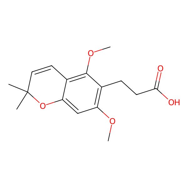 2D Structure of 3-(5,7-Dimethoxy-2,2-dimethyl-chromen-6-yl)propanoic acid 2D Structure of 3-(5,7-Dimethoxy-2,2-dimethyl-chromen-6-yl)propanoic acid