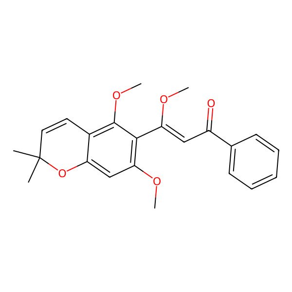 2D Structure of 3-(5,7-Dimethoxy-2,2-dimethylchromen-6-yl)-3-methoxy-1-phenylprop-2-en-1-one 2D Structure of 3-(5,7-Dimethoxy-2,2-dimethylchromen-6-yl)-3-methoxy-1-phenylprop-2-en-1-one