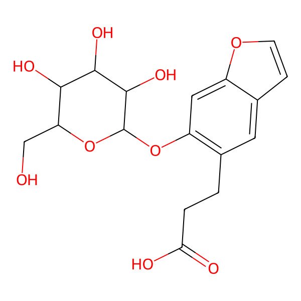 2D Structure of 3-[6-[3,4,5-Trihydroxy-6-(hydroxymethyl)oxan-2-yl]oxy-1-benzofuran-5-yl]propanoic acid