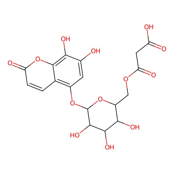 2D Structure of 3-[[6-(7,8-Dihydroxy-2-oxochromen-5-yl)oxy-3,4,5-trihydroxyoxan-2-yl]methoxy]-3-oxopropanoic acid