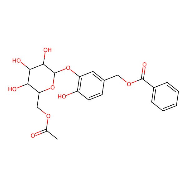 2D Structure of [3-[6-(Acetyloxymethyl)-3,4,5-trihydroxyoxan-2-yl]oxy-4-hydroxyphenyl]methyl benzoate