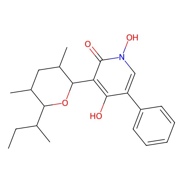 2D Structure of 3-(6-Butan-2-yl-3,5-dimethyloxan-2-yl)-1,4-dihydroxy-5-phenylpyridin-2-one