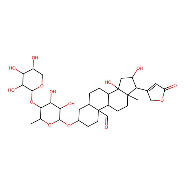 2D Structure of 3-[(6-Deoxy-4-O-pentopyranosylhexopyranosyl)oxy]-14,16-dihydroxy-19-oxocard-20(22)-enolide