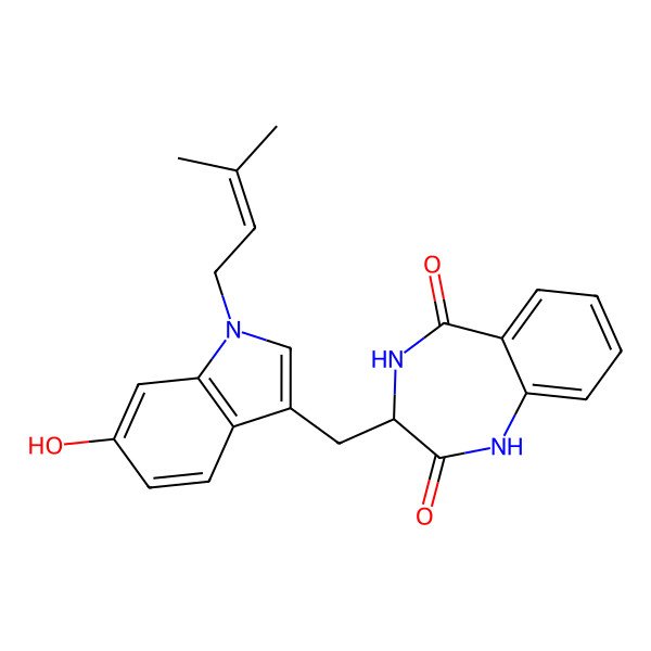2D Structure of 3-[[6-hydroxy-1-(3-methylbut-2-enyl)indol-3-yl]methyl]-3,4-dihydro-1H-1,4-benzodiazepine-2,5-dione