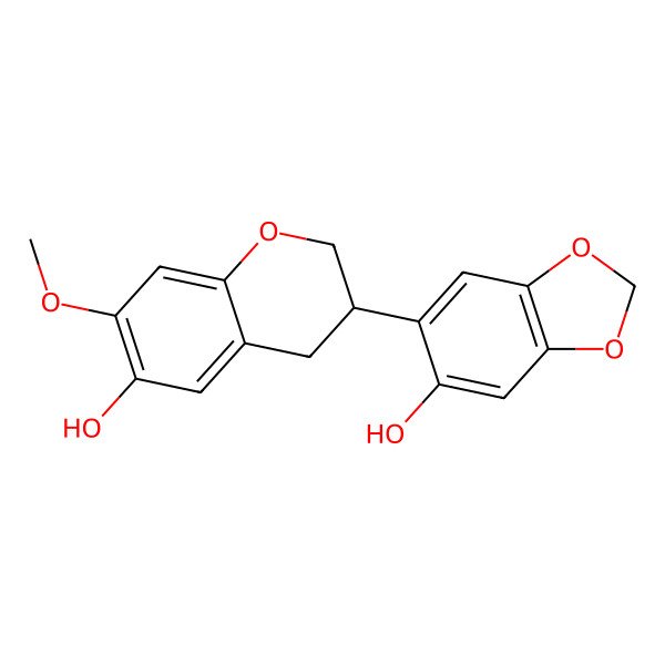 2D Structure of 3-(6-hydroxy-1,3-benzodioxol-5-yl)-7-methoxy-3,4-dihydro-2H-chromen-6-ol