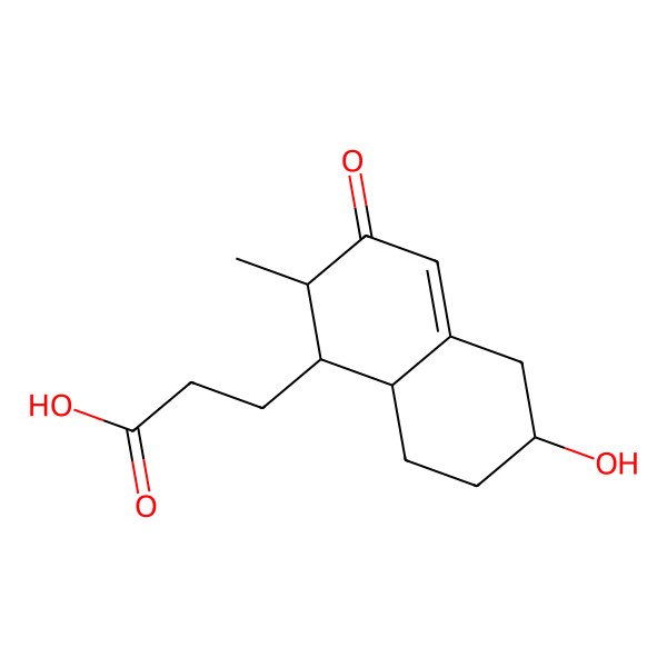 2D Structure of 3-(6-hydroxy-2-methyl-3-oxo-2,5,6,7,8,8a-hexahydro-1H-naphthalen-1-yl)propanoic acid