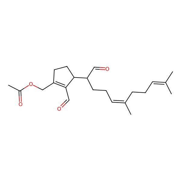 2D Structure of [3-(6,10-Dimethyl-1-oxoundeca-5,9-dien-2-yl)-2-formylcyclopenten-1-yl]methyl acetate