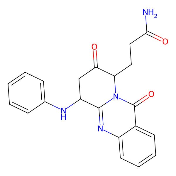 2D Structure of 3-[(6S,9S)-6-anilino-8,11-dioxo-7,9-dihydro-6H-pyrido[2,1-b]quinazolin-9-yl]propanamide