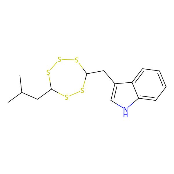 2D Structure of 3-[[7-(2-methylpropyl)-1,2,3,5,6-pentathiepan-4-yl]methyl]-1H-indole