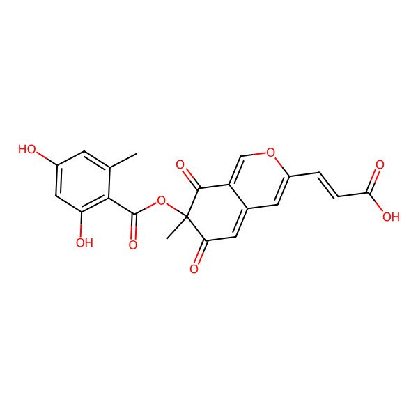 2D Structure of 3-[7-(2,4-Dihydroxy-6-methylbenzoyl)oxy-7-methyl-6,8-dioxoisochromen-3-yl]prop-2-enoic acid