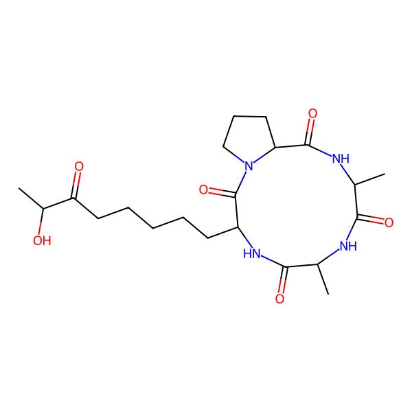 2D Structure of 3-(7-Hydroxy-6-oxooctyl)-6,9-dimethyl-1,4,7,10-tetrazabicyclo[10.3.0]pentadecane-2,5,8,11-tetrone