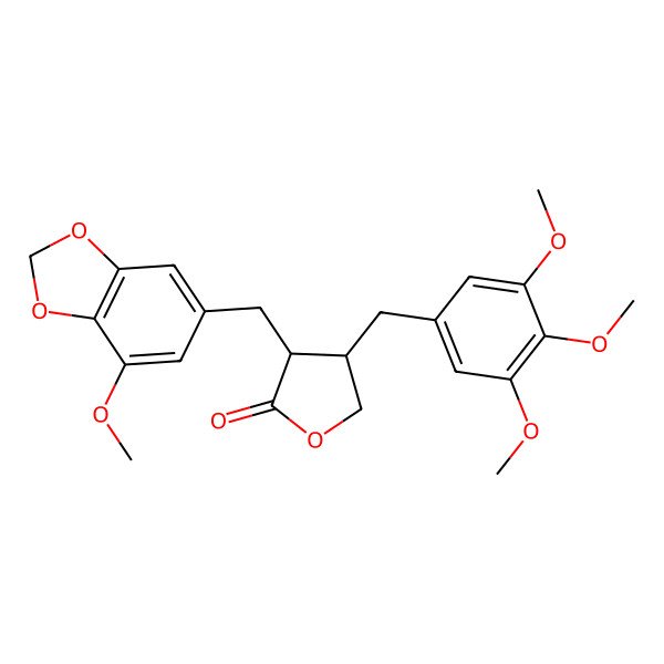 2D Structure of 3-[(7-Methoxy-1,3-benzodioxol-5-yl)methyl]-4-[(3,4,5-trimethoxyphenyl)methyl]oxolan-2-one
