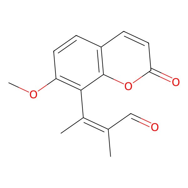 2D Structure of 3-(7-Methoxy-2-oxochromen-8-yl)-2-methylbut-2-enal 2D Structure of 3-(7-Methoxy-2-oxochromen-8-yl)-2-methylbut-2-enal