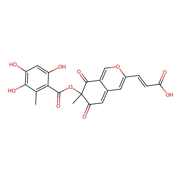 2D Structure of 3-[7-Methyl-6,8-dioxo-7-(3,4,6-trihydroxy-2-methylbenzoyl)oxyisochromen-3-yl]prop-2-enoic acid