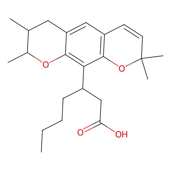 2D Structure of 3-[(7R,8R)-2,2,7,8-tetramethyl-7,8-dihydro-6H-pyrano[3,2-g]chromen-10-yl]heptanoic acid