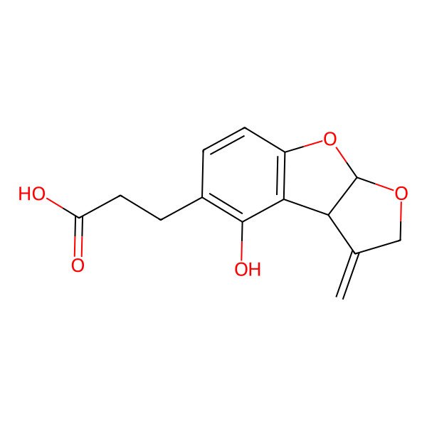 2D Structure of 3-(8-Hydroxy-1-methylidene-3a,8b-dihydrofuro[2,3-b][1]benzofuran-7-yl)propanoic acid