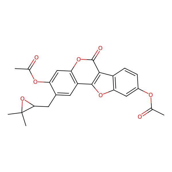 2D Structure of [3-Acetyloxy-2-[(3,3-dimethyloxiran-2-yl)methyl]-6-oxo-[1]benzofuro[3,2-c]chromen-9-yl] acetate
