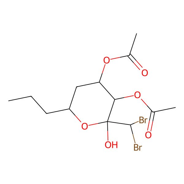 2D Structure of [3-Acetyloxy-2-(dibromomethyl)-2-hydroxy-6-propyloxan-4-yl] acetate