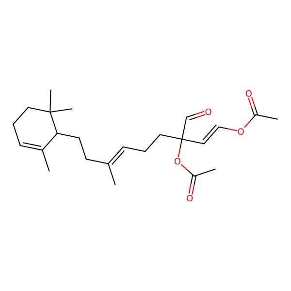 2D Structure of [3-Acetyloxy-3-formyl-7-methyl-9-(2,6,6-trimethylcyclohex-2-en-1-yl)nona-1,6-dienyl] acetate