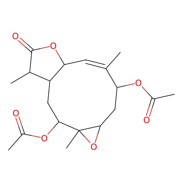 2D Structure of (3-Acetyloxy-4,9,14-trimethyl-13-oxo-5,12-dioxatricyclo[9.3.0.04,6]tetradec-9-en-8-yl) acetate