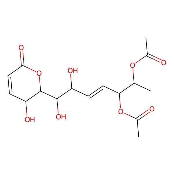 2D Structure of [3-Acetyloxy-6,7-dihydroxy-7-(3-hydroxy-6-oxo-2,3-dihydropyran-2-yl)hept-4-en-2-yl] acetate
