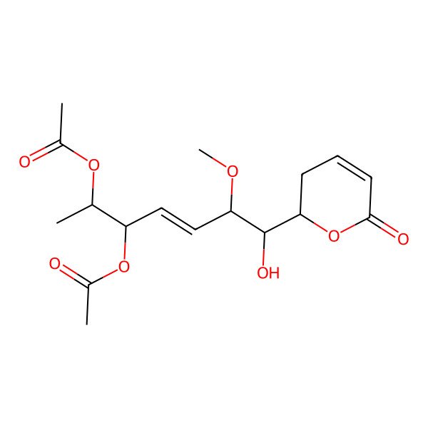 2D Structure of [3-Acetyloxy-7-hydroxy-6-methoxy-7-(6-oxo-2,3-dihydropyran-2-yl)hept-4-en-2-yl] acetate