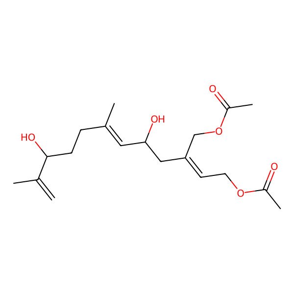 2D Structure of [3-(Acetyloxymethyl)-5,10-dihydroxy-7,11-dimethyldodeca-2,6,11-trienyl] acetate