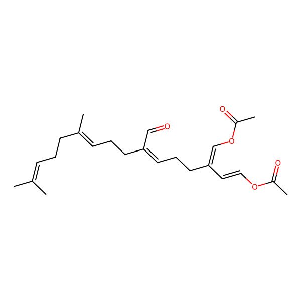 2D Structure of [3-(Acetyloxymethylidene)-7-formyl-11,15-dimethylhexadeca-1,6,10,14-tetraenyl] acetate