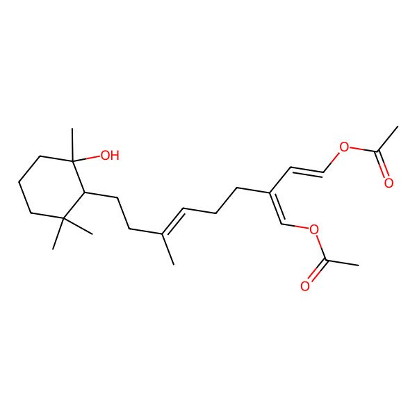 2D Structure of [3-(Acetyloxymethylidene)-9-(2-hydroxy-2,6,6-trimethylcyclohexyl)-7-methylnona-1,6-dienyl] acetate