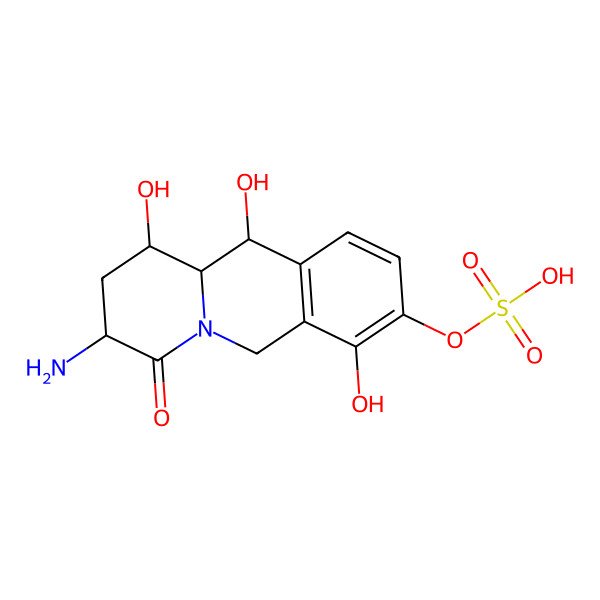2D Structure of (3-Amino-1,7,11-trihydroxy-4-oxo-1,2,3,6,11,11a-hexahydrobenzo[b]quinolizin-8-yl) hydrogen sulfate