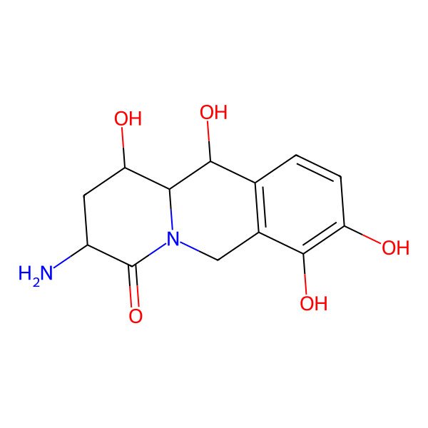 2D Structure of 3-Amino-1,7,8,11-tetrahydroxy-1,2,3,6,11,11a-hexahydrobenzo[b]quinolizin-4-one