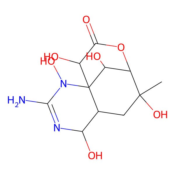 2D Structure of 3-Amino-2,5,8,12,13-pentahydroxy-8-methyl-10-oxa-2,4-diazatricyclo[7.3.1.01,6]tridec-3-en-11-one