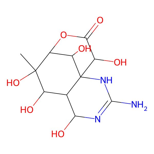 2D Structure of 3-Amino-5,7,8,12,13-pentahydroxy-8-methyl-10-oxa-2,4-diazatricyclo[7.3.1.01,6]tridec-3-en-11-one