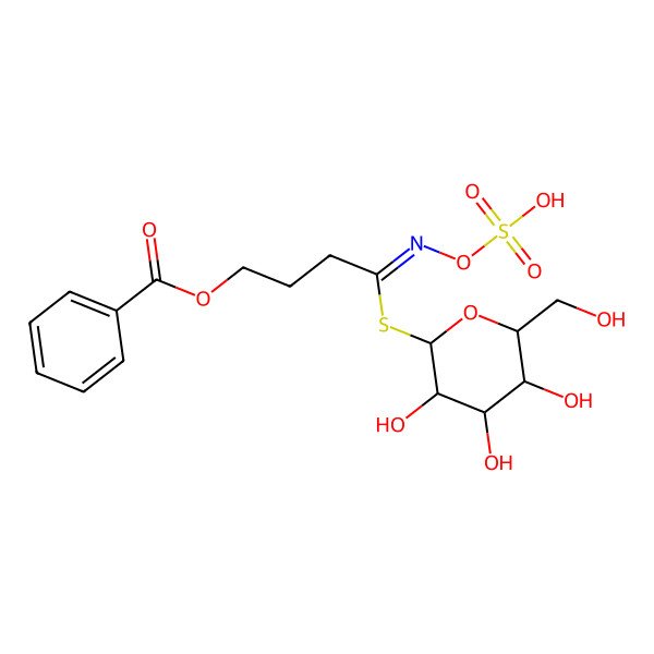 2D Structure of [(4E)-4-sulfooxyimino-4-[(2S,3R,4S,5S,6R)-3,4,5-trihydroxy-6-(hydroxymethyl)oxan-2-yl]sulfanylbutyl] benzoate