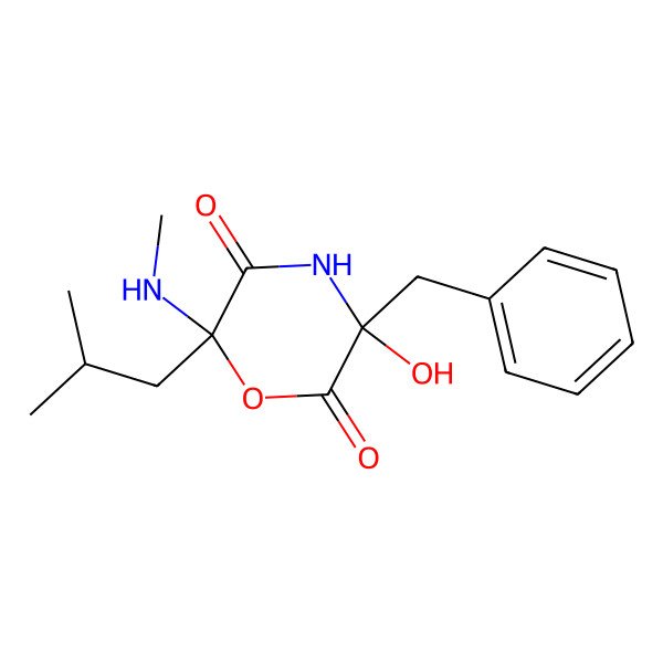 2D Structure of 3-Benzyl-3-hydroxy-6-(methylamino)-6-(2-methylpropyl)morpholine-2,5-dione