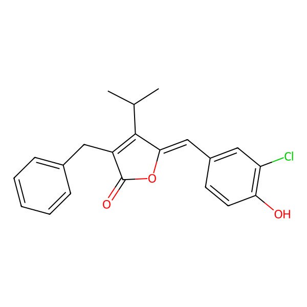 2D Structure of 3-Benzyl-5-[(3-chloro-4-hydroxyphenyl)methylidene]-4-propan-2-ylfuran-2-one