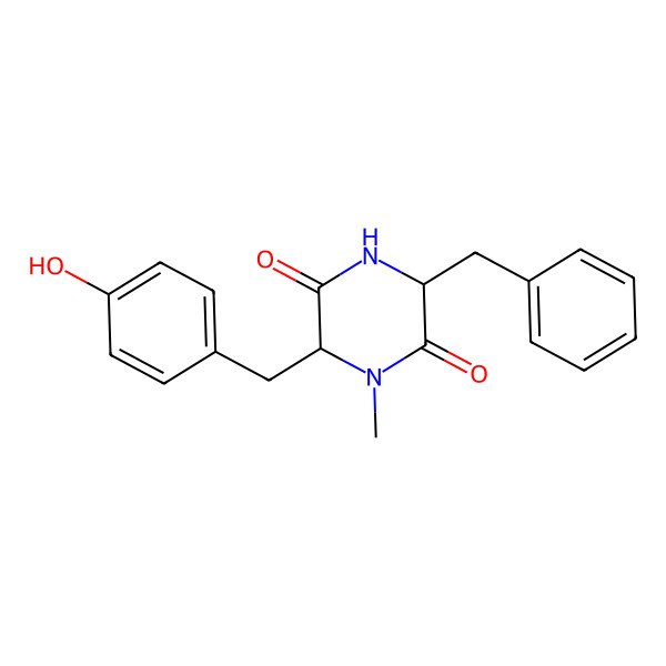 2D Structure of 3-Benzyl-6-[(4-hydroxyphenyl)methyl]-1-methylpiperazine-2,5-dione