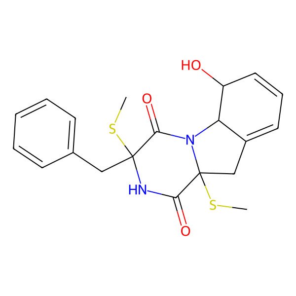 2D Structure of 3-Benzyl-6-hydroxy-3,10a-bis(methylsulfanyl)-2,5a,6,10-tetrahydropyrazino[1,2-a]indole-1,4-dione