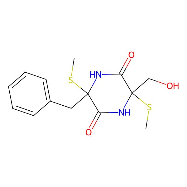 2D Structure of 3-Benzyl-6-(hydroxymethyl)-3,6-bis(methylsulfanyl)piperazine-2,5-dione
