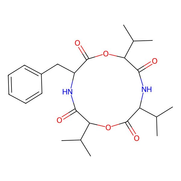 2D Structure of 3-Benzyl-6,9,12-tri(propan-2-yl)-1,7-dioxa-4,10-diazacyclododecane-2,5,8,11-tetrone